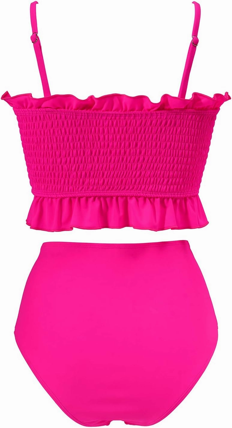RXRXCOCO Womens Shirred Bandeau Bikini Cute Two Piece Swimsuit Off Shoulder High Waist Bathing Suit