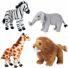 Safari Stuffed Animals Plush Set - Jungle Toys with Lion, Elephant, Zebra & Giraffe - Soft and Lifelike for Kids