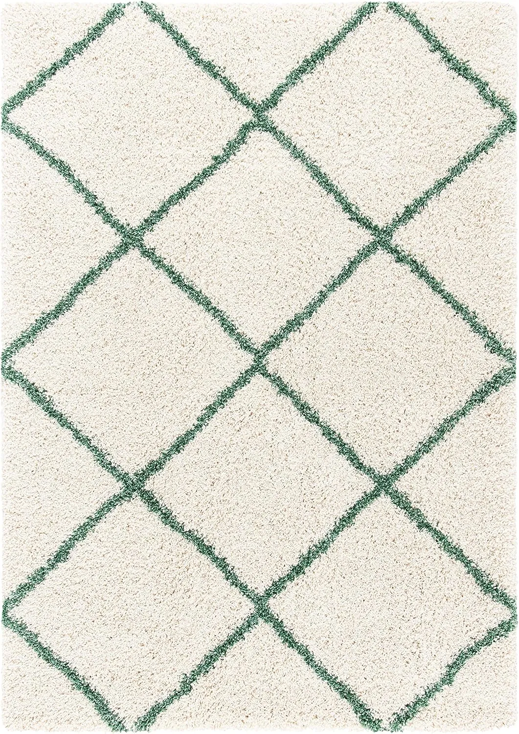 SAFAVIEH Hudson Shag Collection Area Rug - 8' x 10', Ivory & Green, Modern Trellis Design, Non-Shedding & Easy Care, 2-inch Thick Ideal for High Traffic Areas in Living Room, Bedroom (SGH281X)
