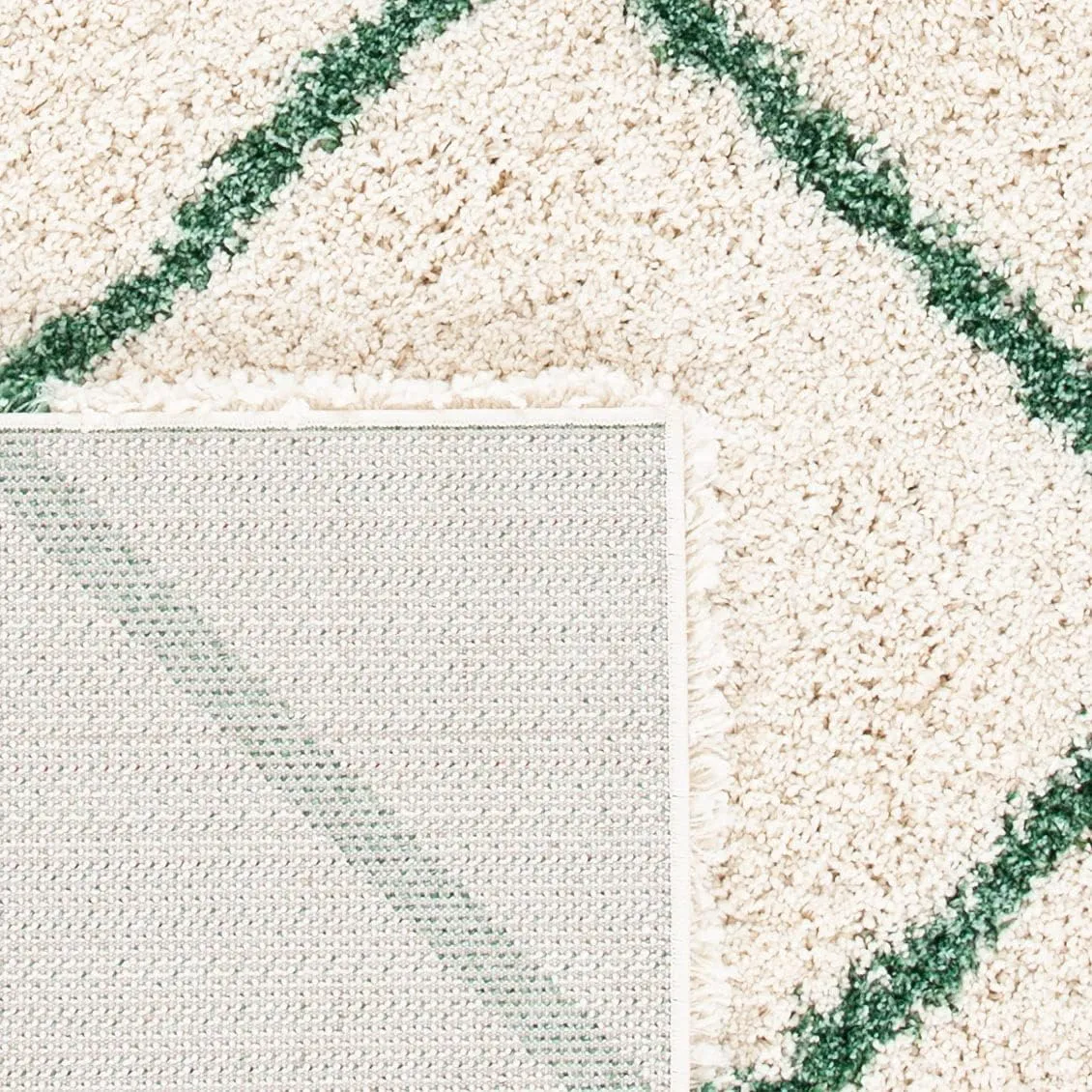 SAFAVIEH Hudson Shag Collection Area Rug - 8' x 10', Ivory & Green, Modern Trellis Design, Non-Shedding & Easy Care, 2-inch Thick Ideal for High Traffic Areas in Living Room, Bedroom (SGH281X)