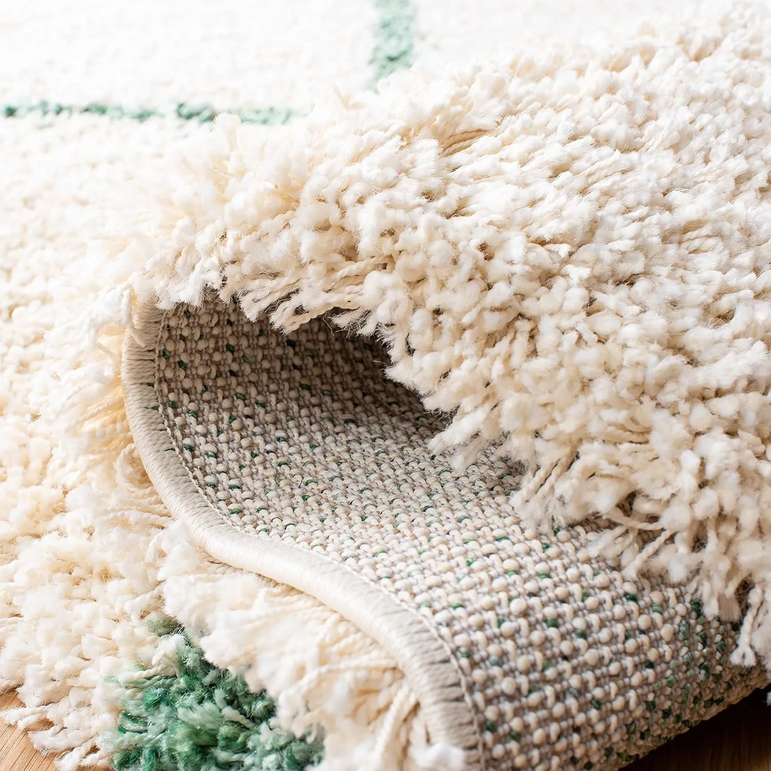SAFAVIEH Hudson Shag Collection Area Rug - 8' x 10', Ivory & Green, Modern Trellis Design, Non-Shedding & Easy Care, 2-inch Thick Ideal for High Traffic Areas in Living Room, Bedroom (SGH281X)