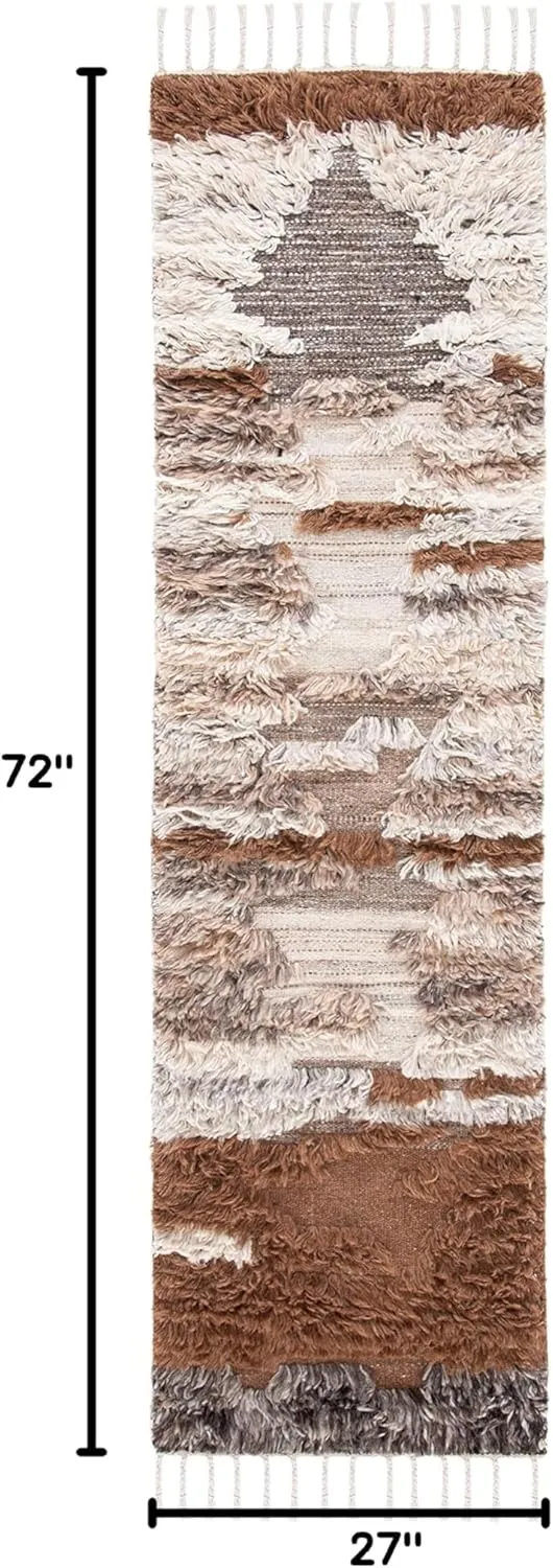 SAFAVIEH Kenya Collection Runner Rug - 2'3" x 6', Grey & Brown, Handmade Wool, Ideal for The Living Room, Dining Room, Bedroom (KNY225A-26)