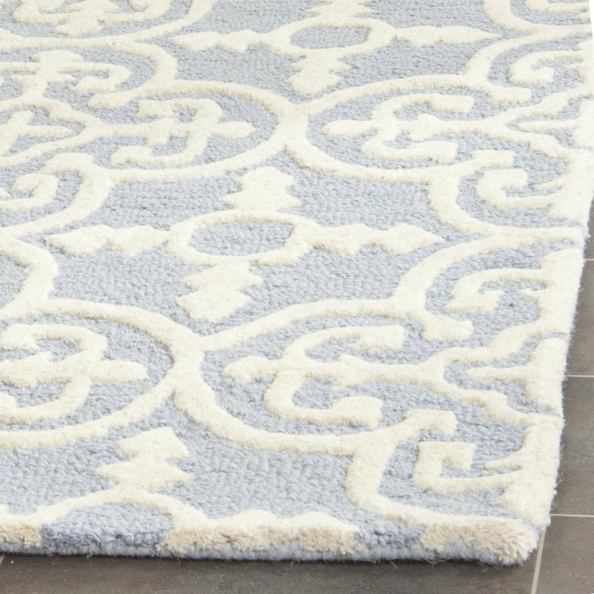 SAFAVIEH Cambridge Collection 3' x 5' Light Blue/Ivory CAM133A Handmade Moroccan Premium Wool Area Rug