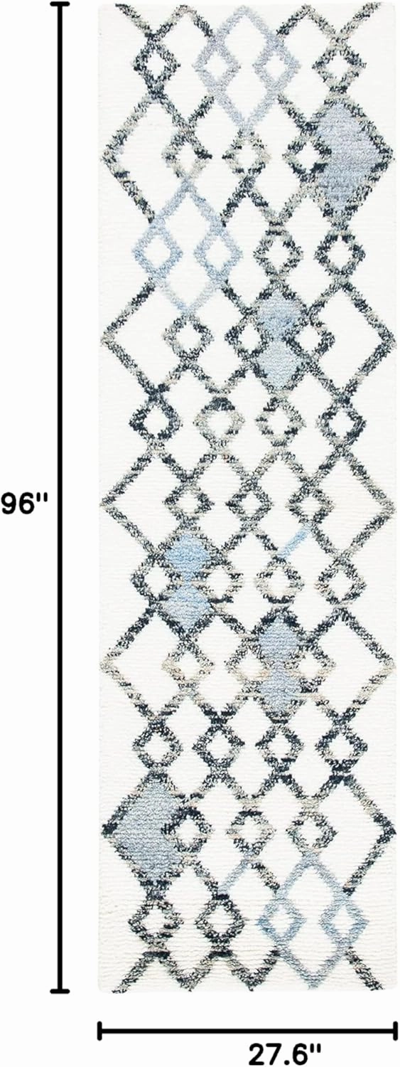 SAFAVIEH Casablanca Collection Runner Rug - 2'3" x 8', Ivory & Grey, Hand-Knotted Moroccan Boho Wool, Ideal for High Traffic Areas in Living Room, Bedroom (CSB546A)