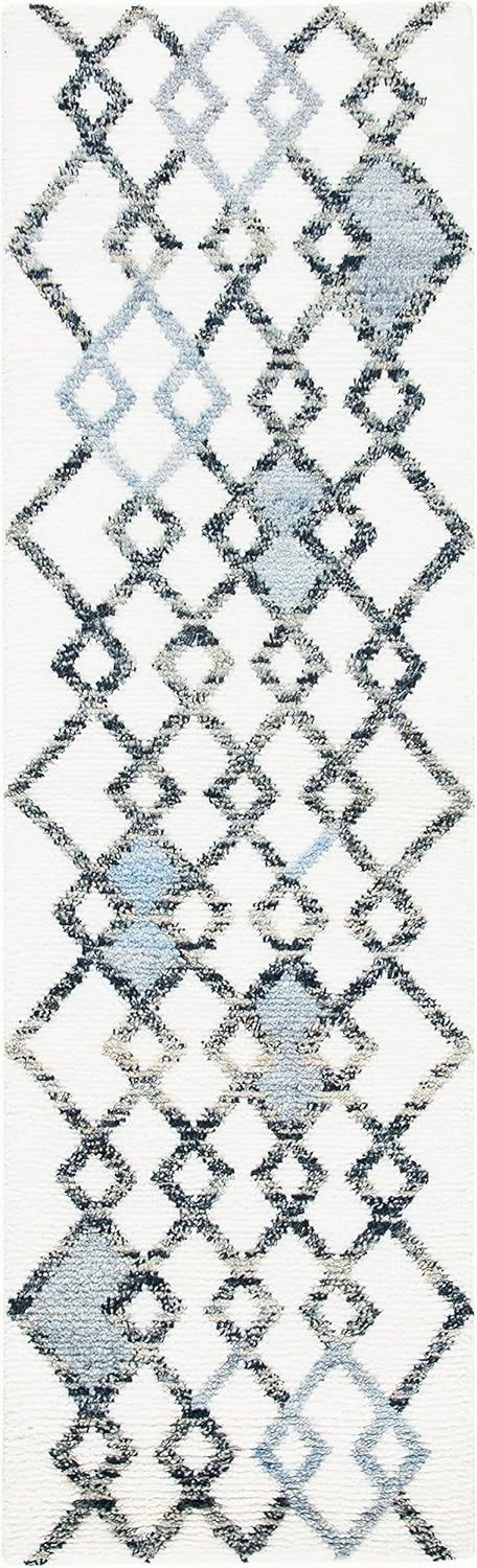 SAFAVIEH Casablanca Collection Runner Rug - 2'3" x 8', Ivory & Grey, Hand-Knotted Moroccan Boho Wool, Ideal for High Traffic Areas in Living Room, Bedroom (CSB546A)
