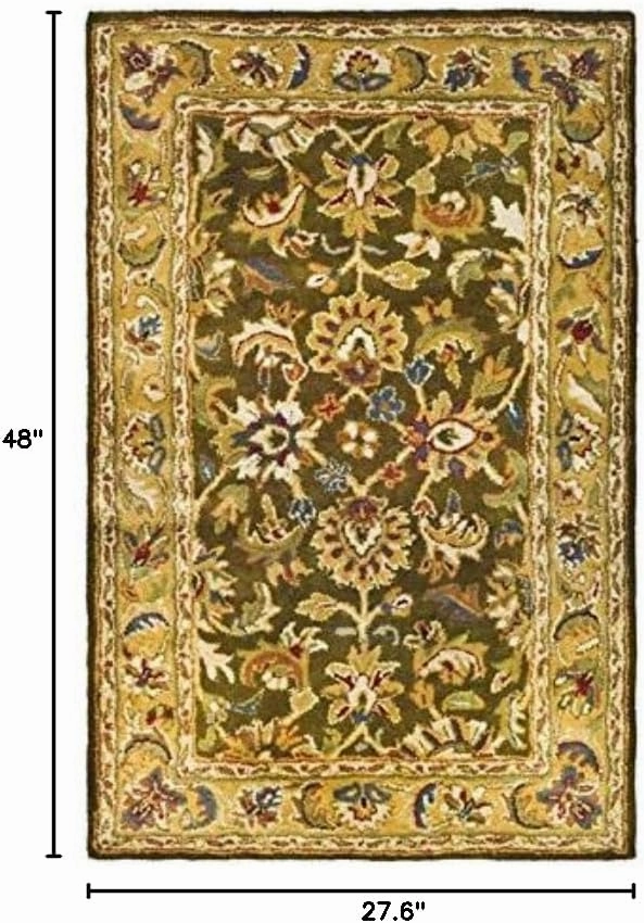 SAFAVIEH Classic Collection Accent Rug - 2'3" x 4', Olive & Camel, Handmade Traditional Oriental Wool, Ideal for High Traffic Areas in Entryway, Living Room, Bedroom (CL758M)