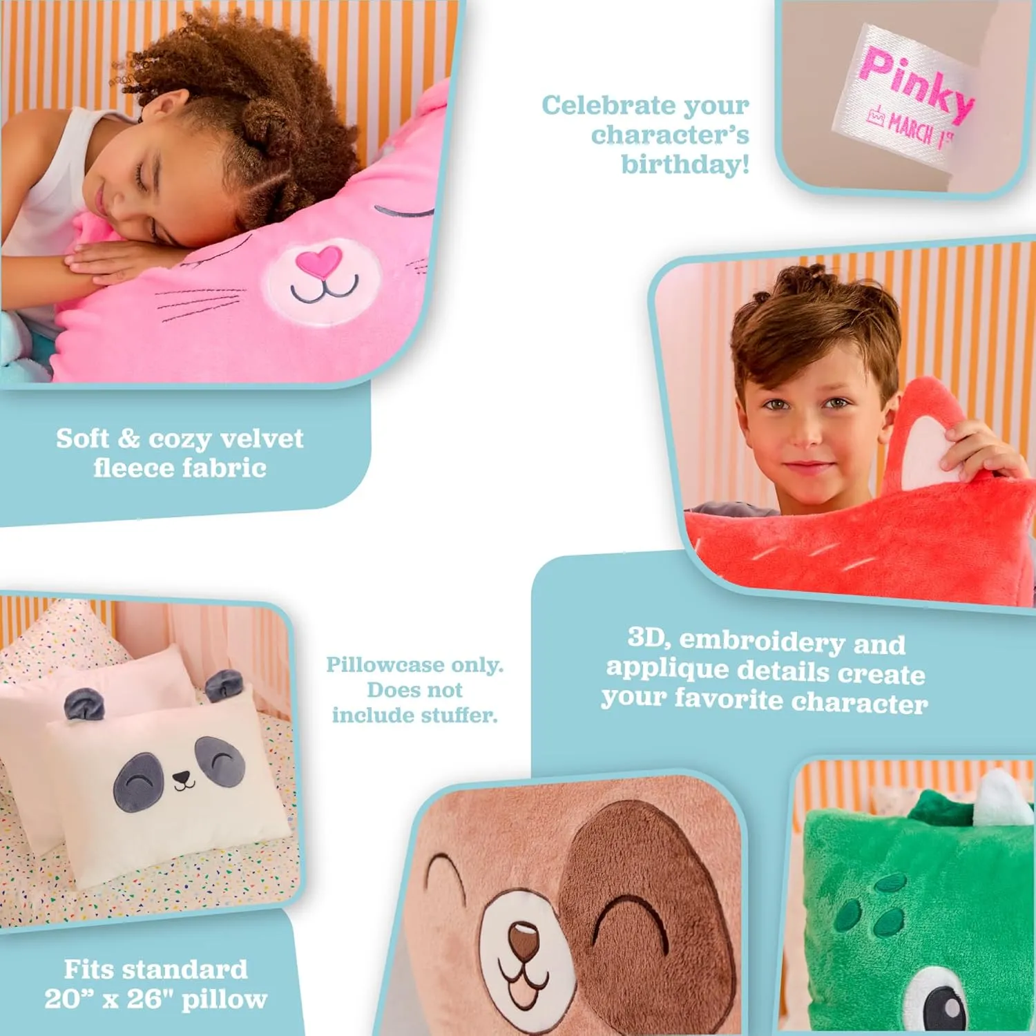Saint Eve Kids Pillow Pals Fuzzy Pillow Case, Cute Animal Friends Soft Pillow Cover for Kids Beds and Nap Time - Floppy The Bunny