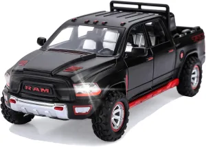 SASBSC Toy Trucks for Boys Age 3-8 RAM 1500 Pickup Truck Toys for 3 4 5 6 7 8 Year Old Kids Diecast Trucks with Light and Sound Metal Toy Cars for Kids Birthday (Black)