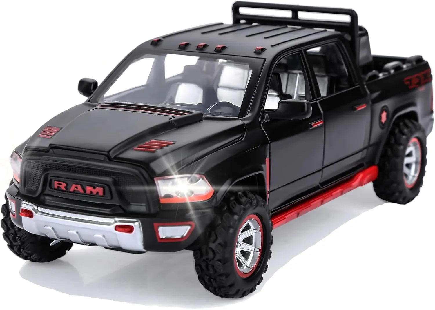 SASBSC Toy Trucks for Boys Age 3-8 RAM 1500 Pickup Truck Toys for 3 4 5 6 7 8 Year Old Kids Diecast Trucks with Light and Sound Metal Toy Cars for Kids Birthday (Black)