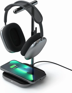 Satechi 2-in-1 Headphone Stand with Wireless Charger – USB Type-C Output Port and Magnetic Wireless Charger – Compatible with iPhones 16/15/14/13/12 and Other Qi-Enabled Devices