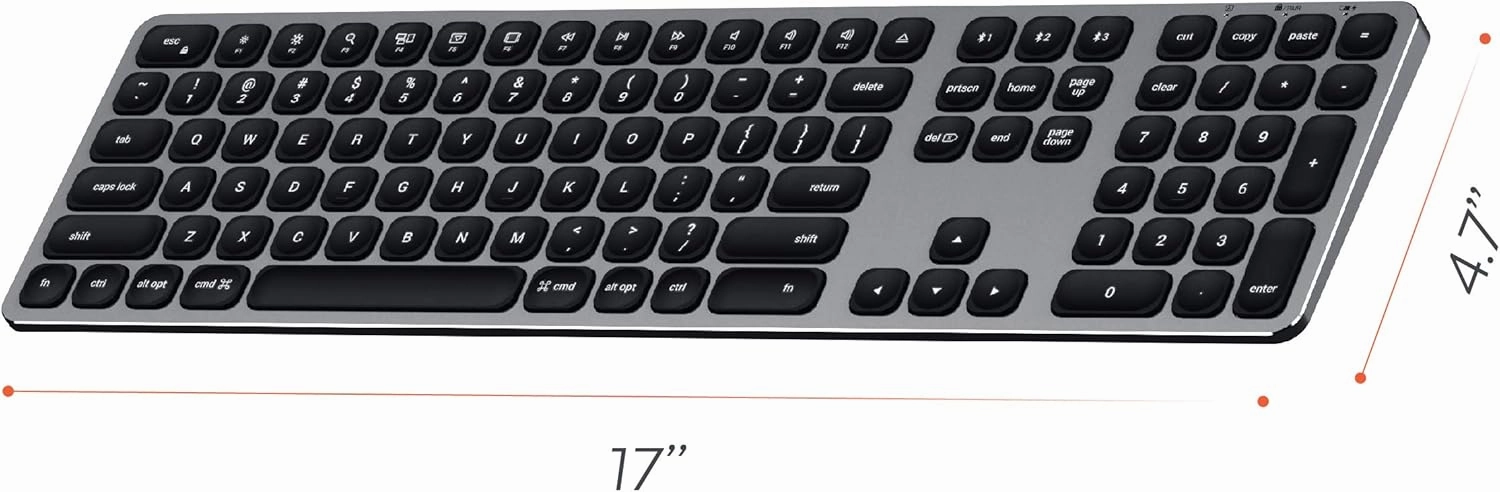 Satechi Aluminum Wireless Keyboard with Numeric Keypad – for MacBook Pro, MacBook Air, iPad Pro, iMac and More