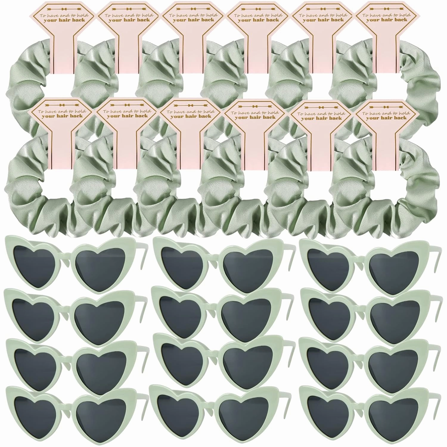 Satin Bridesmaid Scrunchies Bachelorette Hair Ties Set of 12 sunglasses Bridal Shower No Damage Hairties ideas Gift for Wedding Party Favors Bridesmaid Proposal Gifts (Sage Green)