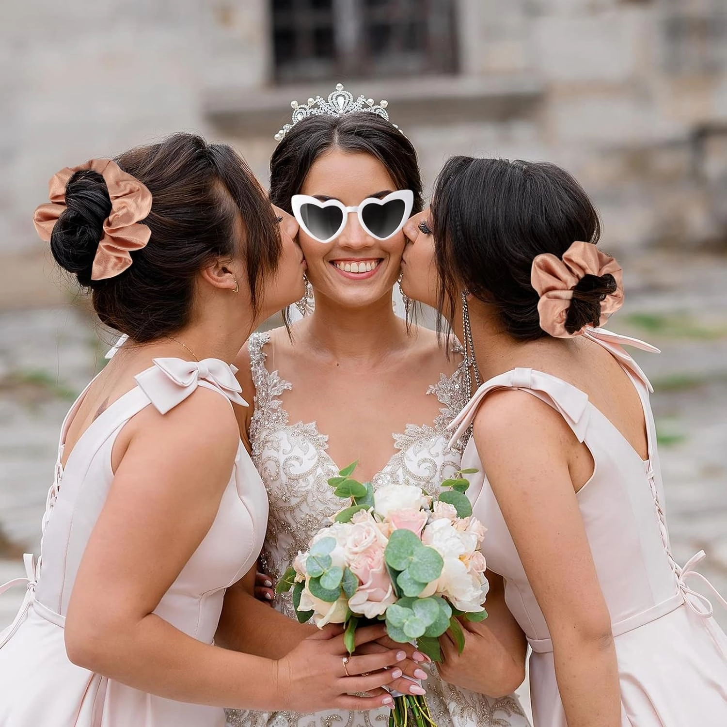 Satin Bridesmaid Scrunchies Bachelorette Hair Ties Set of 12 sunglasses Bridal Shower No Damage Hairties ideas Gift for Wedding Party Favors Bridesmaid Proposal Gifts (Sage Green)