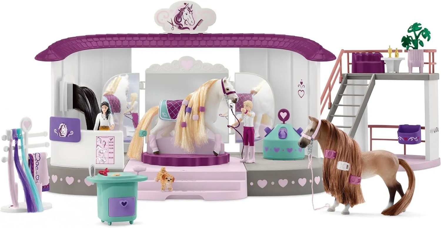 Schleich Horse Club Sofia's Beauties Horse Beauty Salon Stable with Brushing Accessories and Figurines Playset - 99-Piece Horse Beauty Salon Toy for Grooming and Brushing, Gift for Kids Age 4 