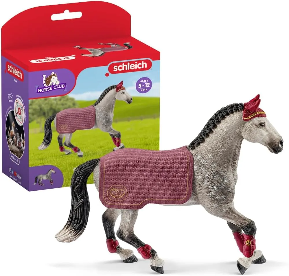 Schleich Horse Club Trakehner Mare Riding Tournament Horse Toy Figurine - Authentic Mare Horse Toy with Removable Blanket for Boys and Girls Imagination and Play, Gift for Kids Ages 5 
