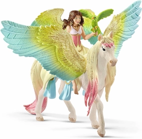 Schleich Bayala Fairy Surah with Glitter Pegasus Magical 3pc Playset - Unicorn and Fairy Toy Figurines with Movable Arms and Horse Riding Plus Accessories, for Boys and Girls, Gift for Kids Ages 5 