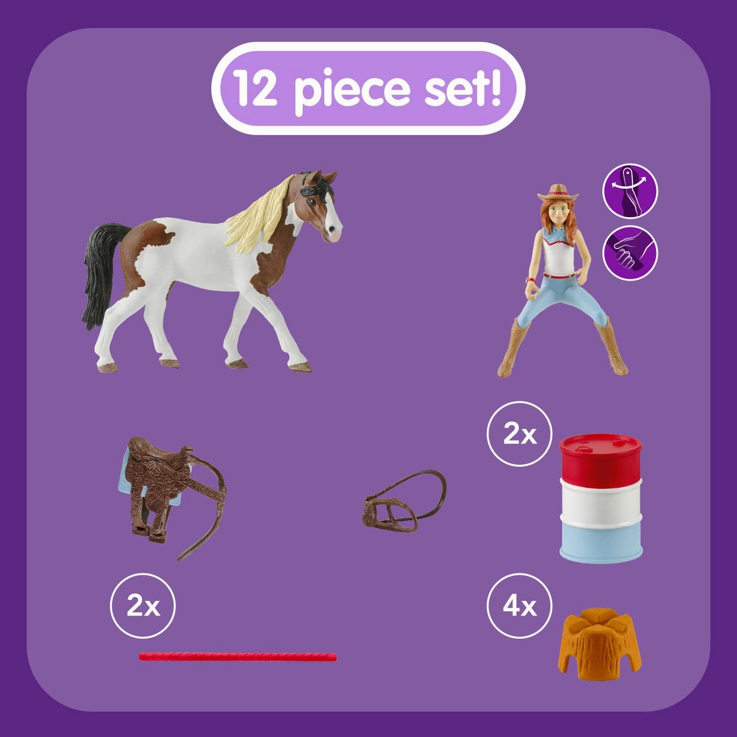 Schleich Horse Club 12-Piece Hannah's Riding Horse Set - Rodeo Riding with Cowgirl and Horse, Realistic Western Rodeo Farm Animal Toys and Accessories, Gift for Toddlers, Boys, and Girls Ages 5 