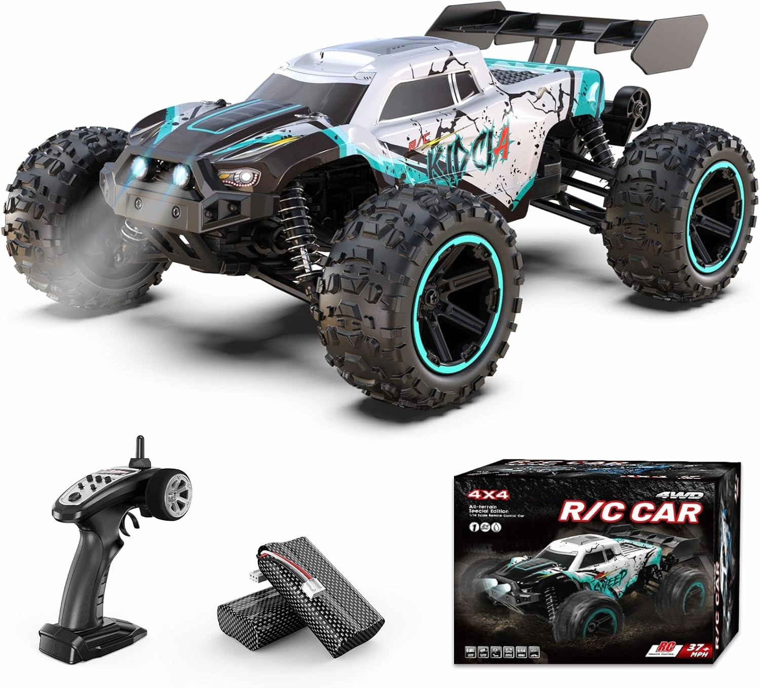 Scientoy 1/14 RC Cars Fast 60 KPH, 4WD All Terrain RC Truck with 60 Mins Runtime, High Speed Off Road Remote Control Car with 2S 2000 mAh Rechargeable Batteries, RC Cars for Adults and Boys Gift