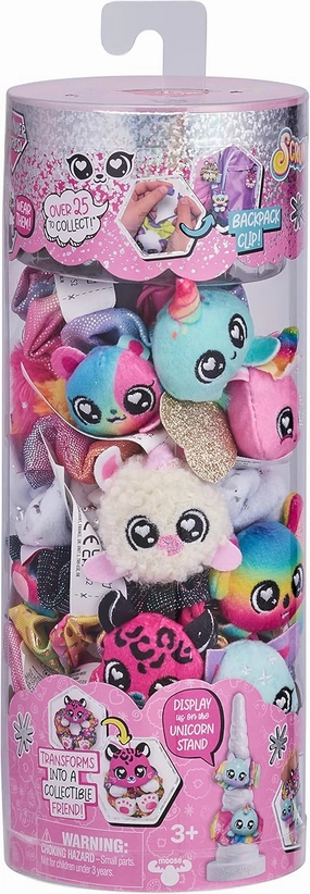 SCRUNCHMIEZ 96553 Seven Pack, Exclusive Magically transforms from Hair Scrunchie to Cute Plush Friend as Well as Backpack Clip. So Many Characters to Collect & wear