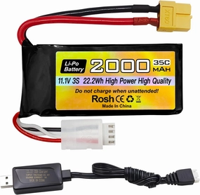 sea jump 3S Lipo Battery 11.1V 2000mAh 35C with XT60 Plug and USB Charging Cable Suitable for RC Car, Truck, RC Ship, RC Drone Quadcopter Helicopter, FPV Drone Battery