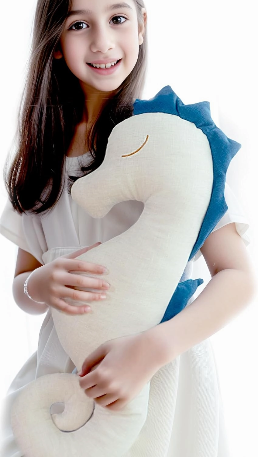 Seahorse Organic Linen Cotton Stuffed Animal Cute Hugging Body Pillows Gift Pack Greeting Card Hand Stitched Fur Free Plush Toy Washable 25 inches