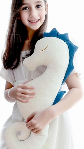 Seahorse Organic Linen Cotton Stuffed Animal Cute Hugging Body Pillows Gift Pack Greeting Card Hand Stitched Fur Free Plush Toy Washable 25 inches