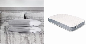 SEALY Essentials Pillow, Standard, White 2 Count & Molded Bed Pillow for Pressure Relief, Adaptive Memory Foam with Washable Knit Cover, Standard, 16x24x5.75 Inches, White, Grey