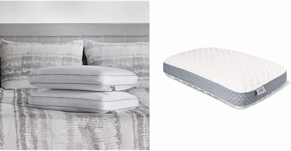SEALY Essentials Pillow, Standard, White 2 Count & Molded Bed Pillow for Pressure Relief, Adaptive Memory Foam with Washable Knit Cover, Standard, 16x24x5.75 Inches, White, Grey