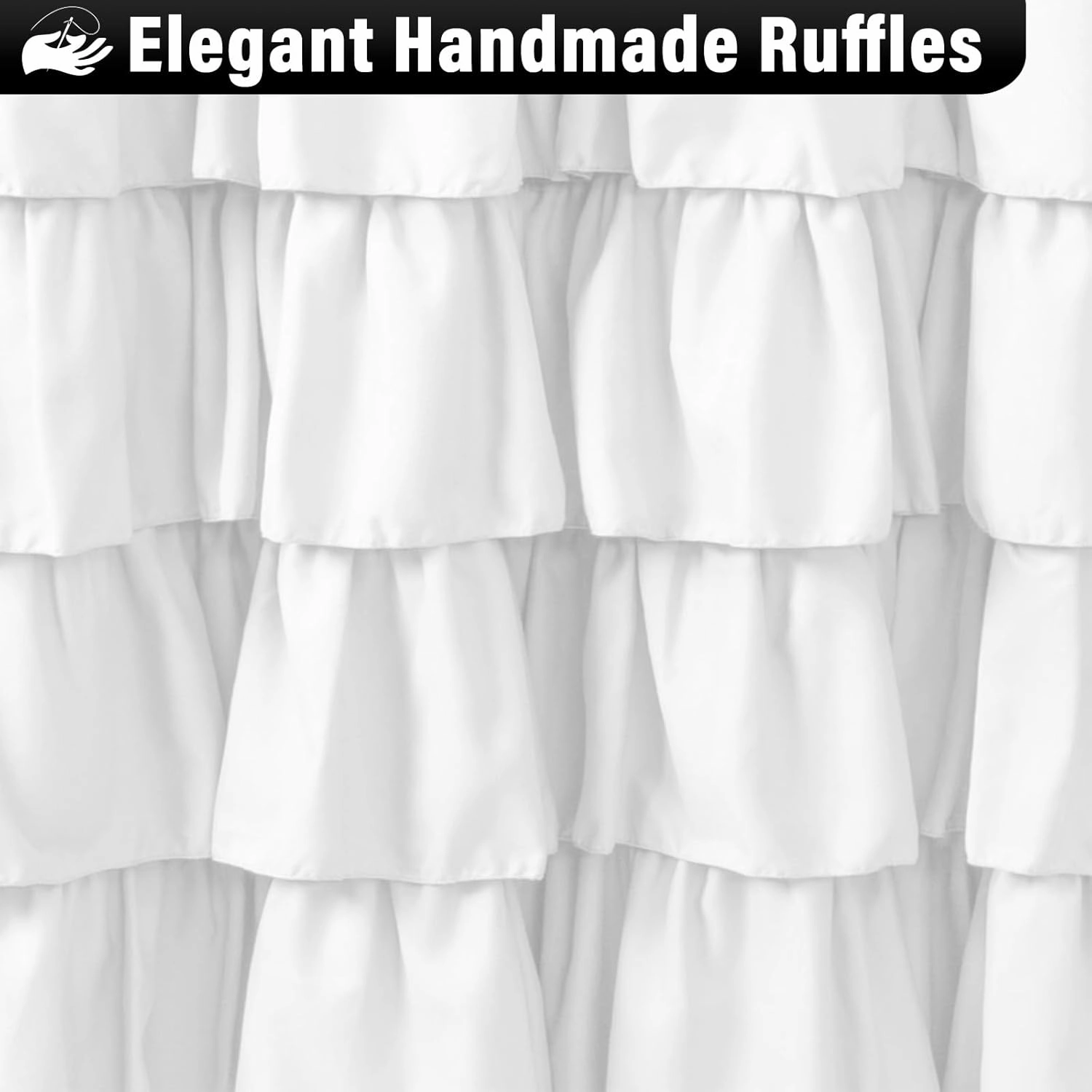 Seasonwood White Ruffle Shower Curtain Farmhouse Shower Curtain 72 X 72inch Fabric Shower Curtains with Buttons & White Ruffles for Bathroom Bathtubs Decor Accessory