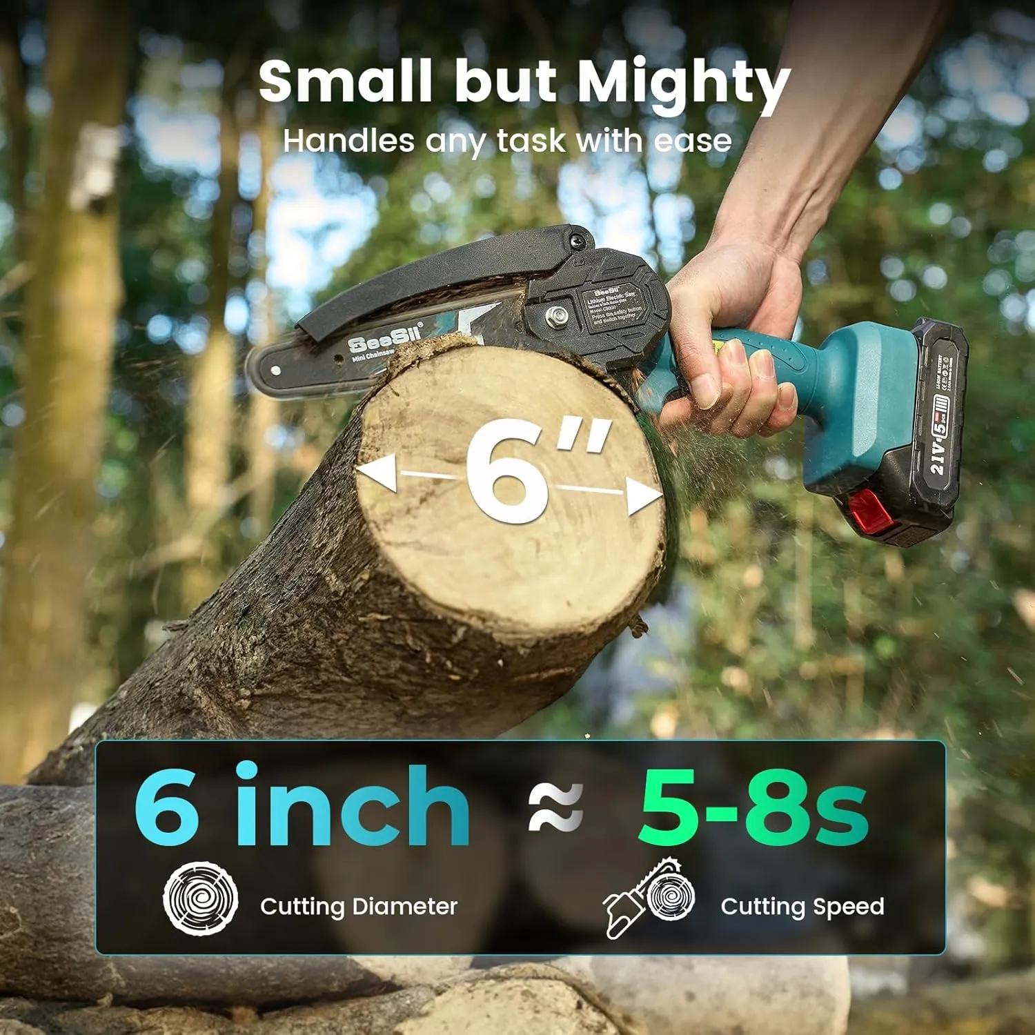 Seesii Mini Chainsaw, 6-inch Mini Chainsaw Cordless, Handheld Electric Power Chain Saw with Battery, for Tree Trimming Wood Cutting,Gifts for Father, Dad, Husband, Men