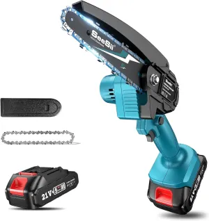 Seesii Mini Chainsaw, 6-inch Mini Chainsaw Cordless, Handheld Electric Power Chain Saw with Battery, for Tree Trimming Wood Cutting,Gifts for Father, Dad, Husband, Men
