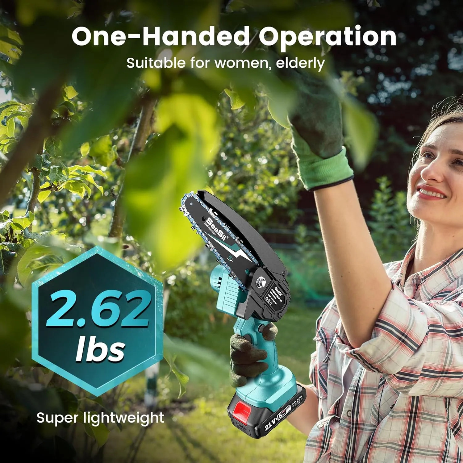 Seesii Mini Chainsaw, 6-inch Mini Chainsaw Cordless, Handheld Electric Power Chain Saw with Battery, for Tree Trimming Wood Cutting,Gifts for Father, Dad, Husband, Men
