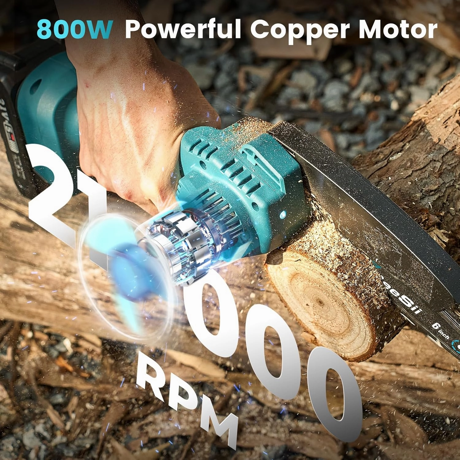 Seesii Mini Chainsaw Cordless 6-inch, Handheld Electric Power Chain Saw with 2 Batteries, for Tree Trimming Wood Cutting, Best Gifts for Dad, Husband