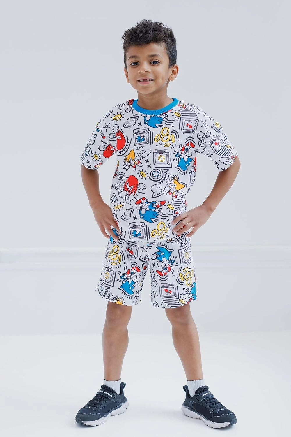 SEGA Sonic the Hedgehog Tails Knuckles French Terry T-Shirt and Bike Shorts Outfit Set Little Kid to Big Kid