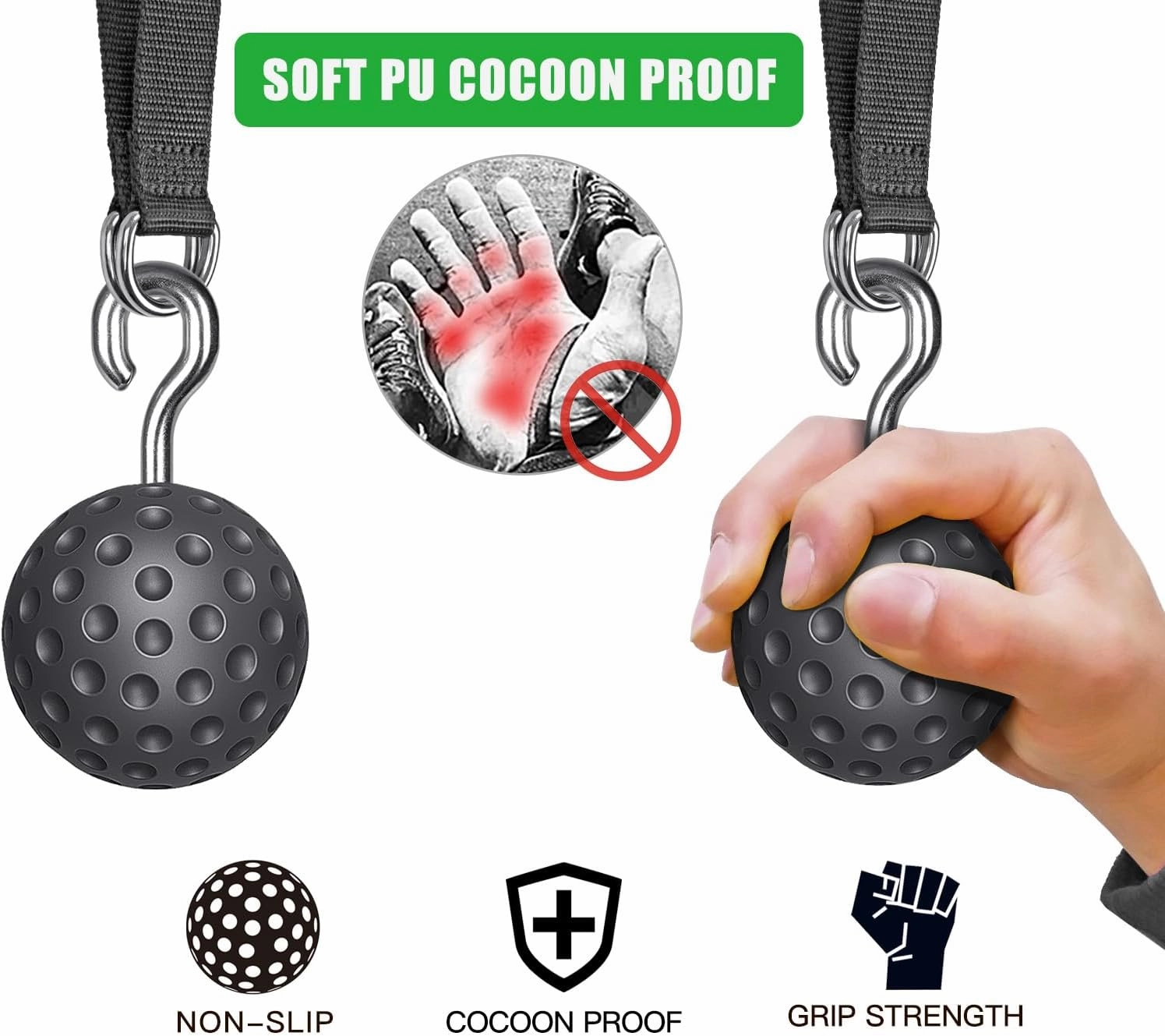 SELEWARE Non-Slip Pull Up Power Balls, Rock Climbing Grips for Strength Training, Forearm and Hand Exerciser for Chin Up Bar, Kettlebell, Barbell, Resistance Band Handles, Home Gym Workout Equipment