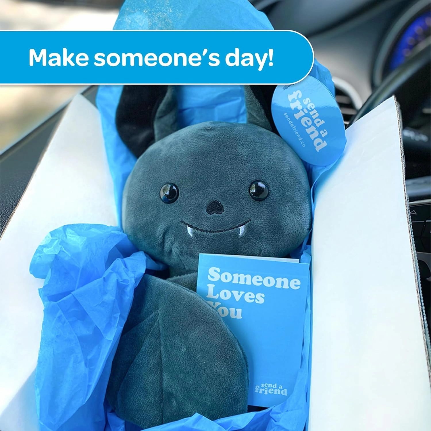 SendAFriend Binks The Bat Stuffed Animal Care Package, Someone Loves You Box, Great Gift for Any Reason (Happy Birthday Notecard)