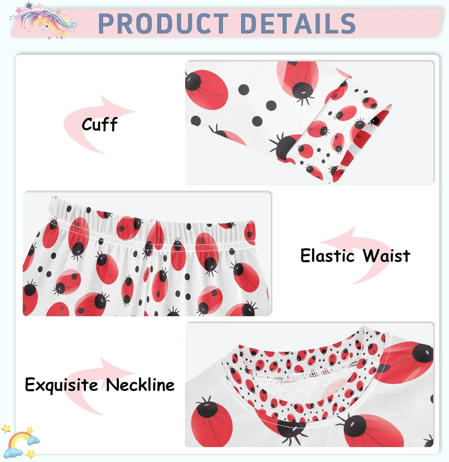 senya Coccinella Septempunctata Pajamas Set Long Sleeve Soft Cotton Sleepwear 2 Piece