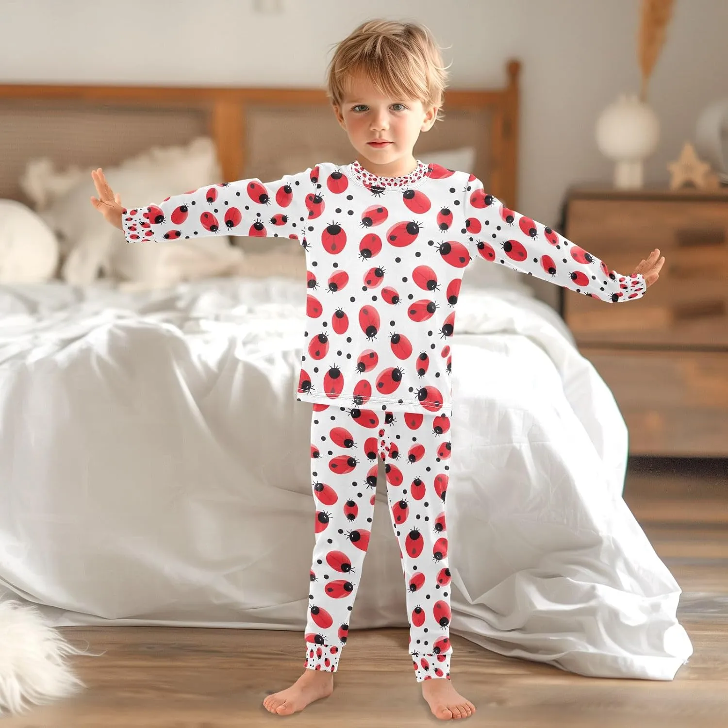 senya Coccinella Septempunctata Pajamas Set Long Sleeve Soft Cotton Sleepwear 2 Piece