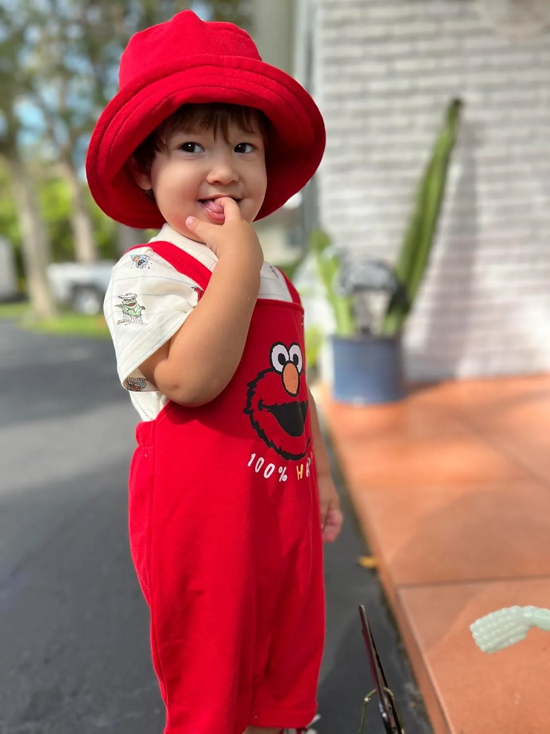 Sesame Street Elmo French Terry Short Overalls T-Shirt and Hat 3 Piece Outfit Set Newborn to Toddler