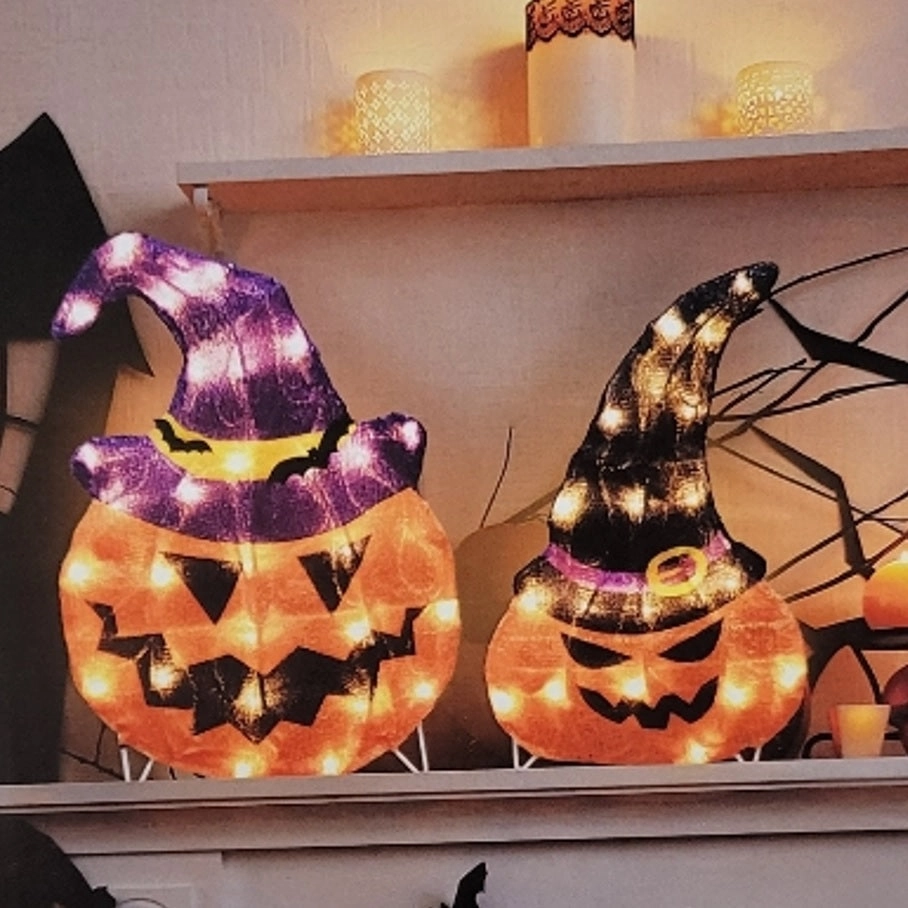 Set of 2 Lighted Jack-O-Lantern Decorations
