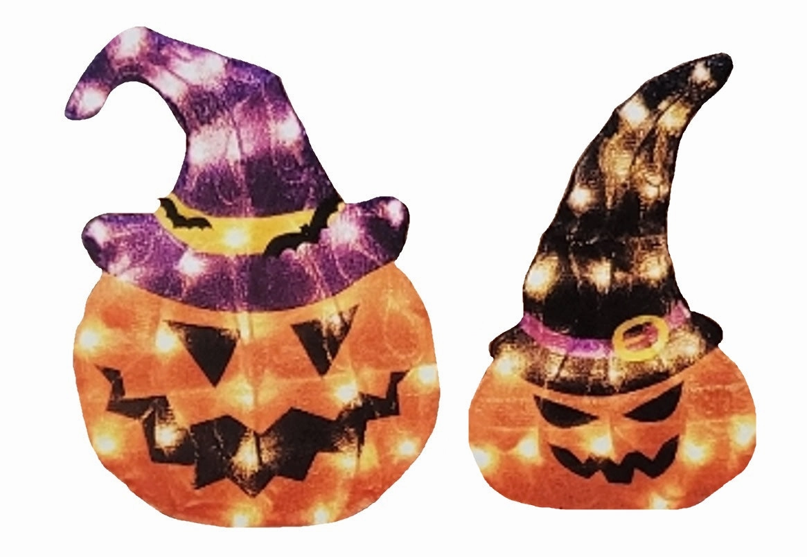 Set of 2 Lighted Jack-O-Lantern Decorations