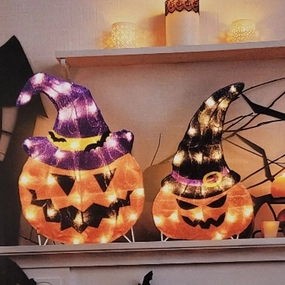 Set of 2 Lighted Jack-O-Lantern Decorations