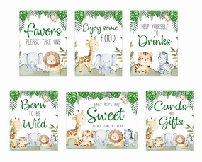 Set of 6 Jungle Safari Baby Shower Signs, Cute Jungle Baby Animals, Safari Baby Shower Decorations, 8x10 signs, Food, Drink, Welcome Signs