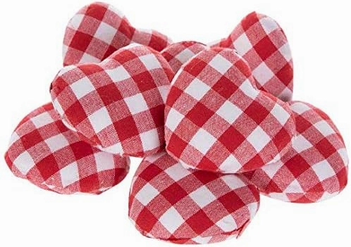 Set of 8 Red & White Buffalo Check Plaid Gingham Small 3" Heart Bowl Fillers