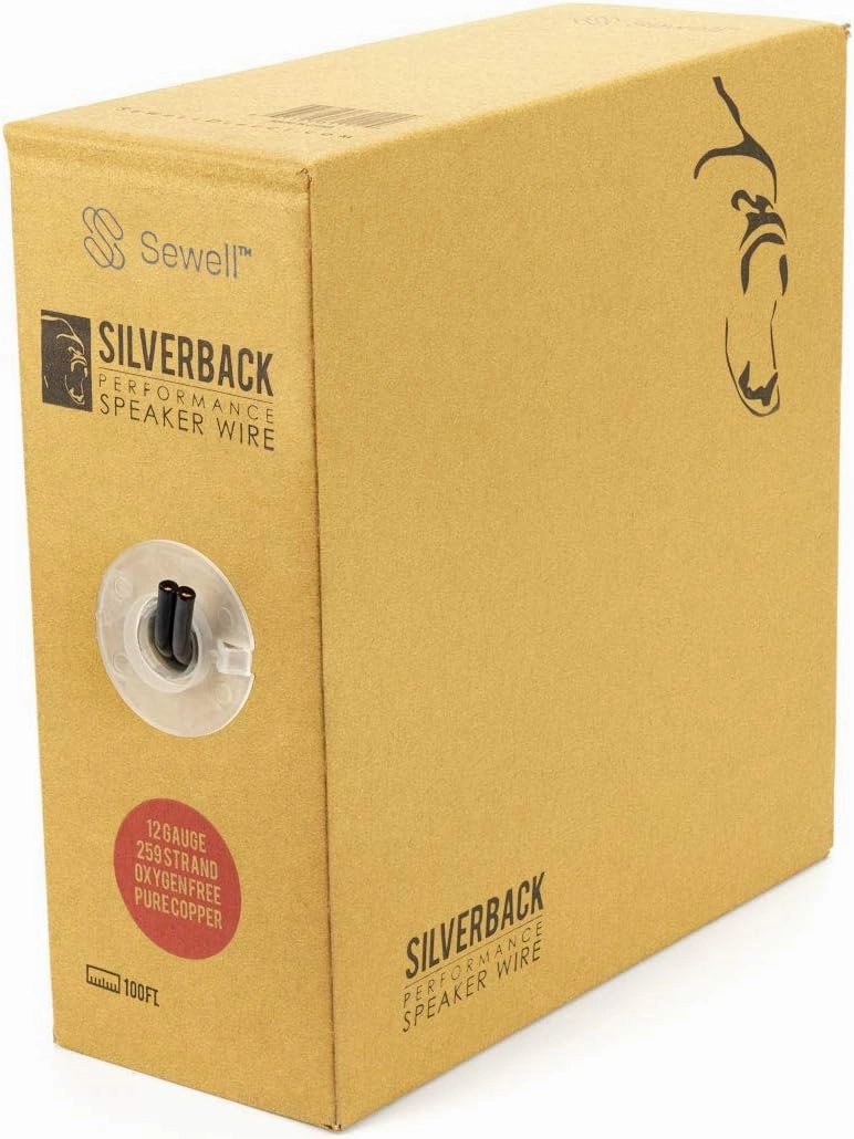 Sewell Silverback Speaker Wire Pull Box, 100 ft, 259 Strand, 12 AWG Pure Copper, OFC SW-30012-100, Gray