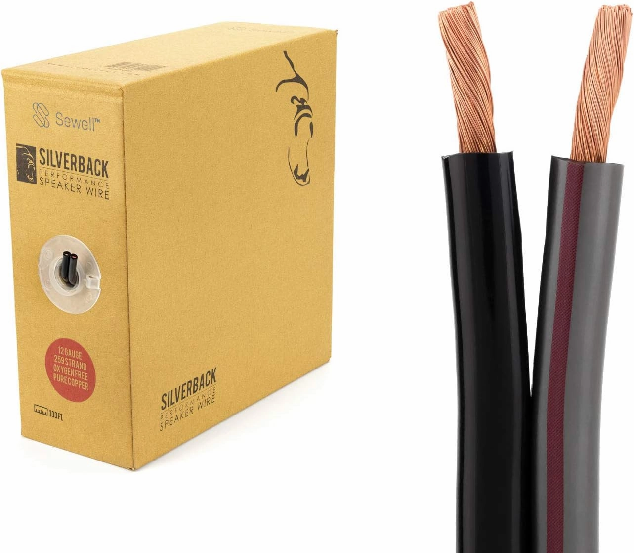 Sewell Silverback Speaker Wire Pull Box, 100 ft, 259 Strand, 12 AWG Pure Copper, OFC SW-30012-100, Gray