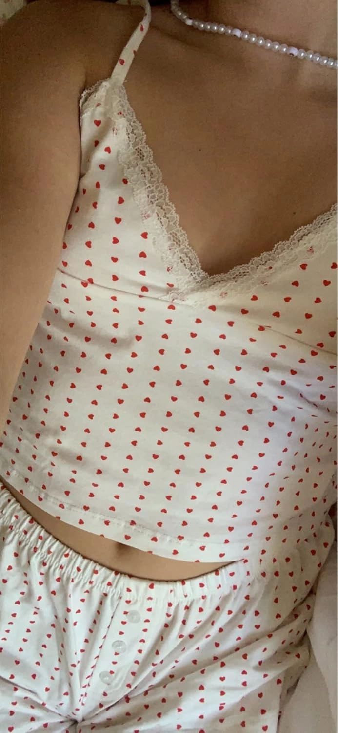 Seyurigaoka Women Y2k 2 Piece Lace Shorts Set Sleeveless V Neck Cami Top with Shorts Pajamas Sets Sleepwear