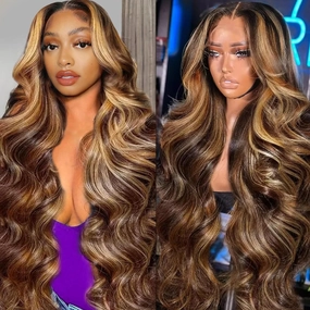 SFD 26 Inch Ombre Lace Front Wig Human Hair 220% Density 13x6 lace front wigs human hair Body Wave 4/27 Blonde Brown Highlight Wig Pre Plucked for Women (honey blonde Piano Colored)