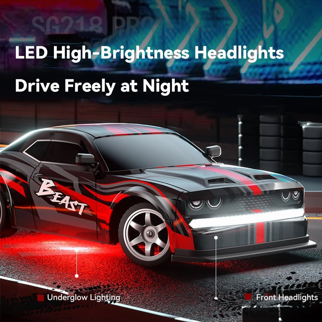 SG218PRO 1/16 RC Drift Car for Adults, 2.4G Full-Proportional 4WD Mini Remote Control Racing Car with LED Lights, 25KM/H Electric 2 Batteries Sports Cars Toy Gift -RTR