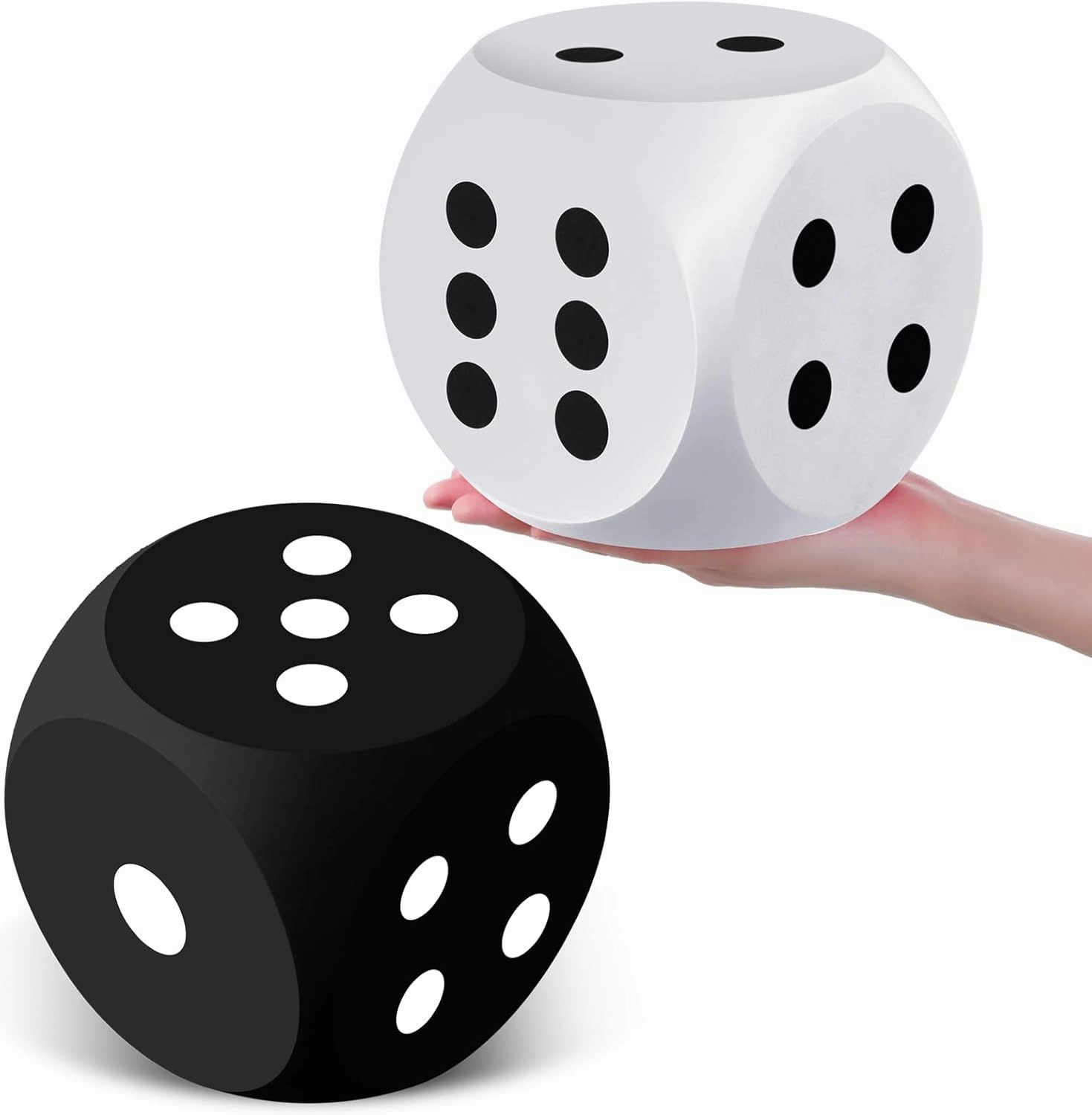 Shappy 6 Inches Foam Dice Fun Filled Large Educational Toy Kawaii Giant Dice Decorative Eva Foam Jumbo Cube Big Square Building Blocks for Game Nights Learning Sessions(White and Black,2 Pcs)